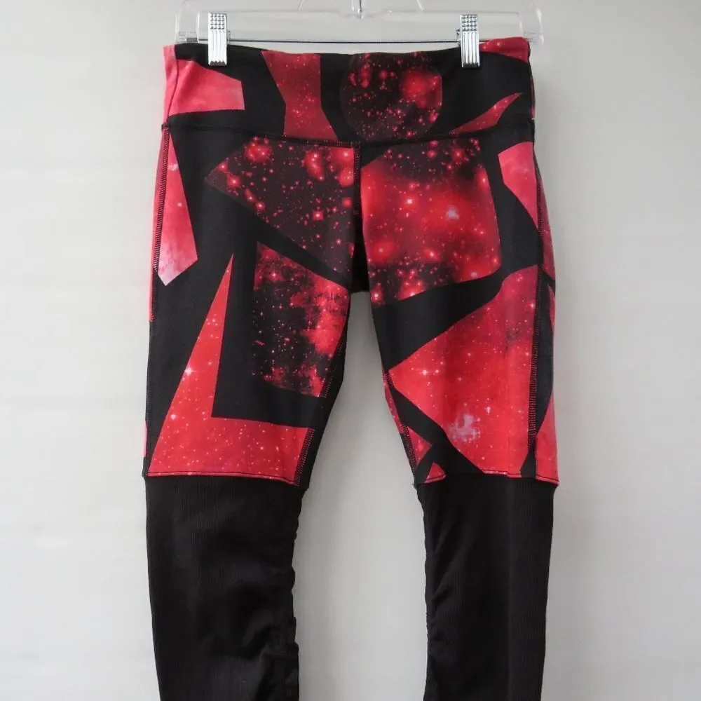Alo Womens Goddess Black Legging Women's Small Red Geometric Space Pattern